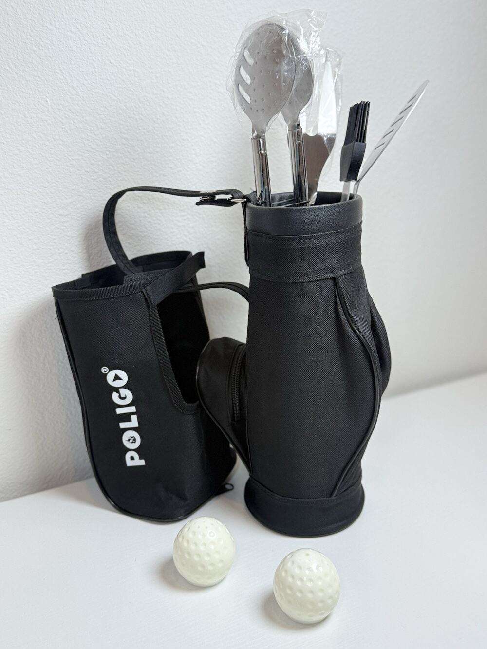 Poligo Golf Bag Style BBQ Tool Set w/ Carry Bag Tongs Spatula Basting Brush